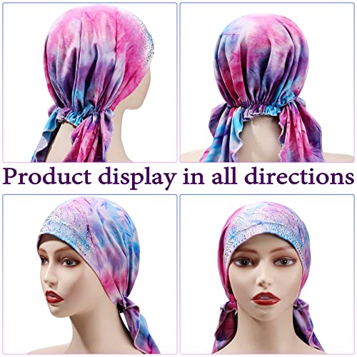 Image of Geyoga 6 Pcs Chemo Headwear for Women Pre-tied Head Scarf Headwrap, Tie Dye