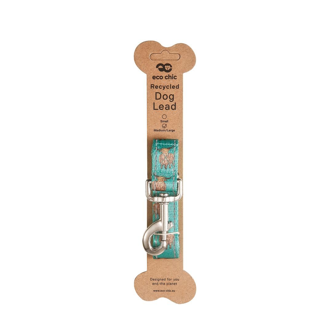 Eco Chic Recycled Dog Lead Double Sided Reflective Machine Washable Pet Leash (Highland Cow Teal Medium/Large) - Image 2