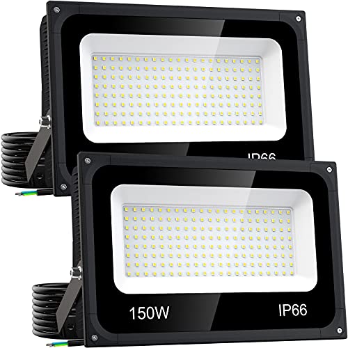 Olafus LED Flood Light Outdoor 150W, 15000lm Super Bright Flood Lights, IP66 Waterproof Security Light, 5000K Daylight White Flood Lights for Stadium Lawn Playground Yard Garden Barn Football 2 Pack