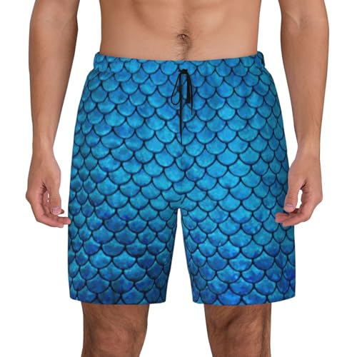 Maillot de bain homme avec doublure de compression anti-irritation short de plage bleu écailles