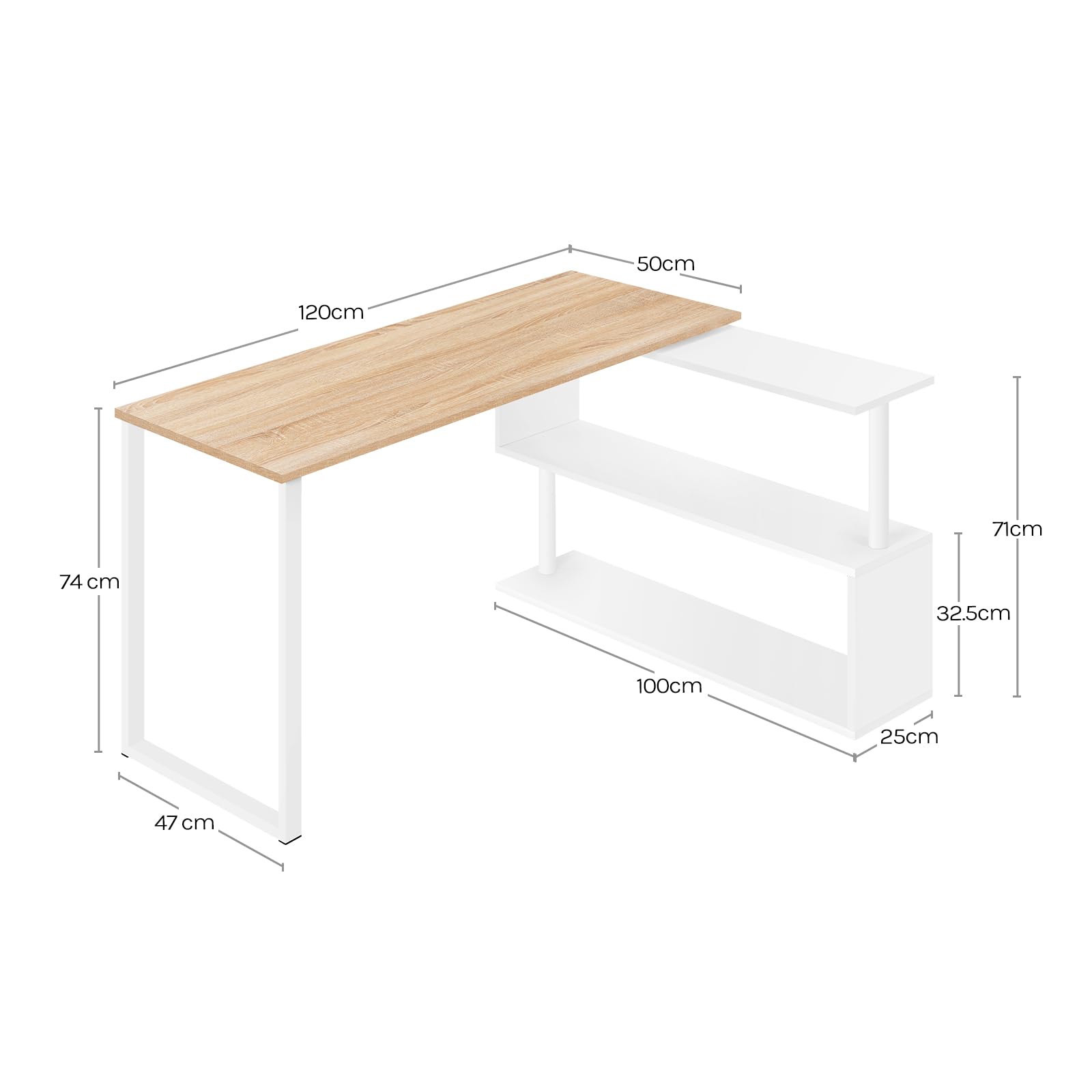 WOLTU Scrivania a L Bianca con Scaffale Girevole - Scrivania Angolare 120x100x74cm + Porta Libri, per Camera/Soggiorno/Ufficio