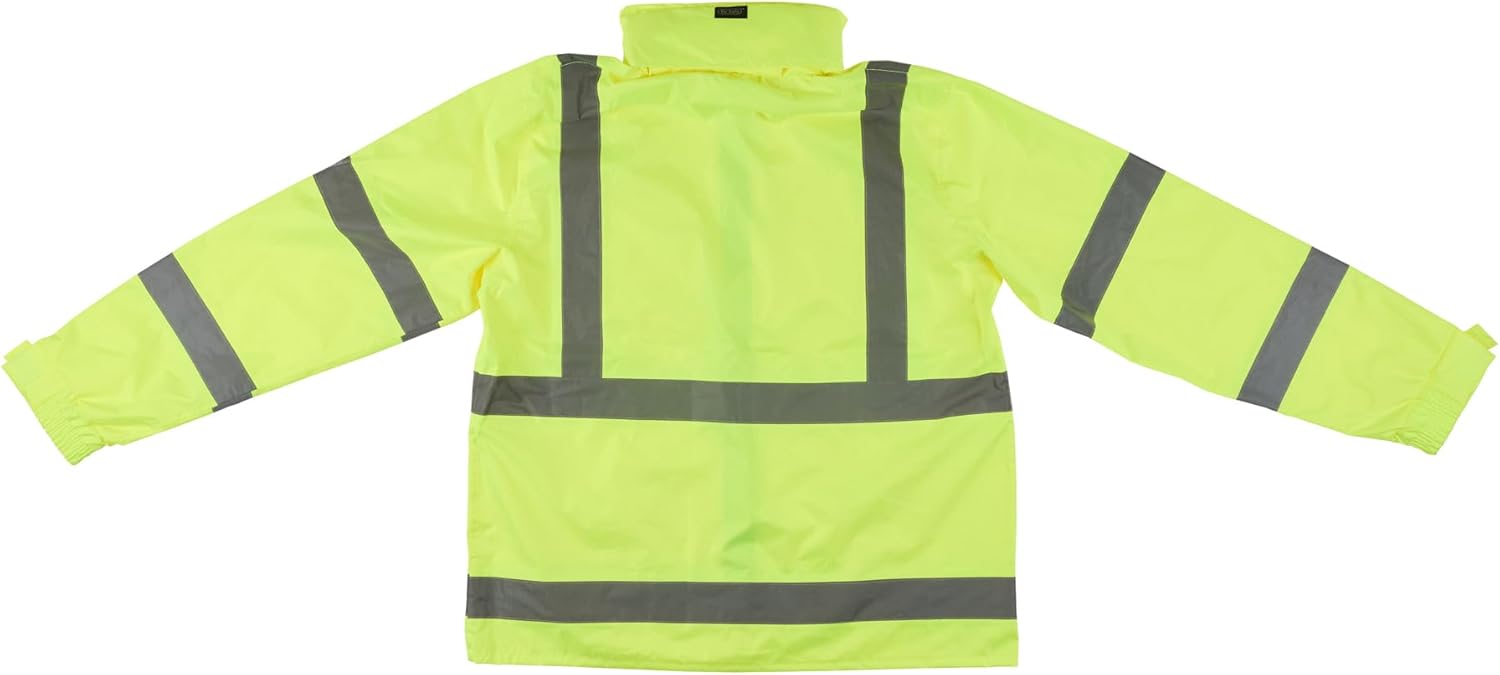 Restaurantware Reflective Rain Jacket - 1 Case - 30.98 x 25.98 x 0.39 Inches - Waterproof Safety Coat - High Visibility Workwear - Lightweight Windproof Design - Lime