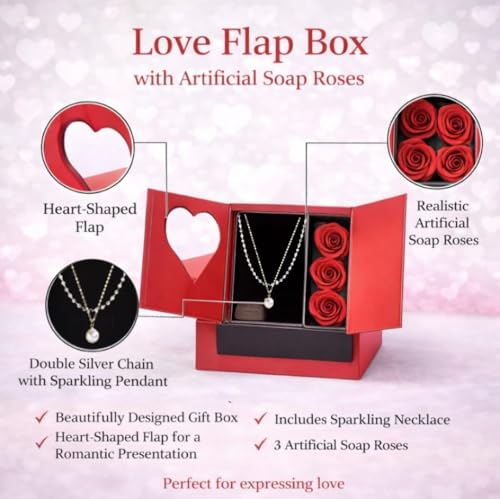 Image of Yadava Artificial Red Rose Flower for Valentine Day Gift Romantic Gift for Girlfriend Boyfriend Husband Wife | Cute Star Keychain, Message Bottle & Love Cards in Premium Gift Box (Vint LoveBox)