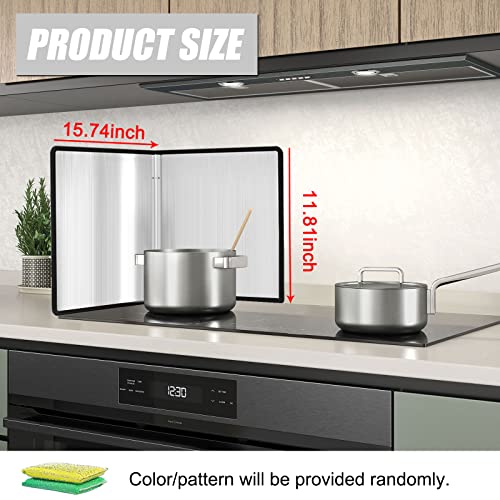Jerzo Grease Splatter Guard For Stove Top, 2 Sided Stainless Steel Backsplash Behind Stove, Foldable Splash Shield Panel For Kitchen Wall Screen Baking Protector, 12 X 16'' Silver #TOP4