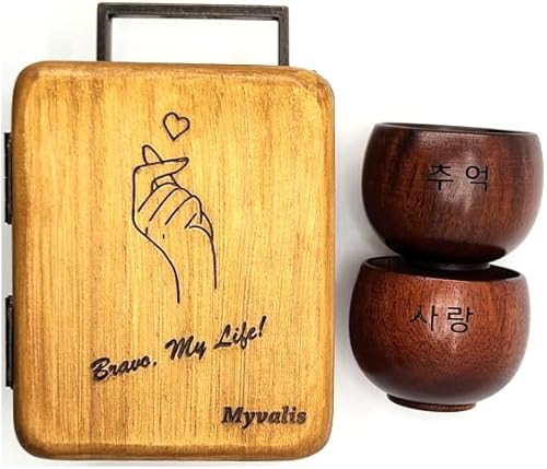 Miniatura 1 de Copas de camping tradicionales coreanas Soju Shot, vidrio de sake lacado de madera y madera + caja de madera natural + embalaje Hangul (caja de