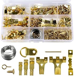 AIEX 220 Pcs Assorted Picture Hangers Kit Frame Hanging Hooks Hardware with Hooks, Nails, Hanging Wire, Sawtooth, D Ring and Screw Eyes