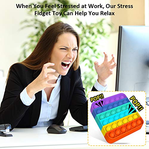 Push Bubbles Pop Fidget Sensory Toy,a Loud Side and a Quiet Side to Pop,Autism ADHD Special Needs Stress Reliever Silicone Squeeze Toy, a Great Way to Relax and Keep Busy for Kids and Adults - Rainbow