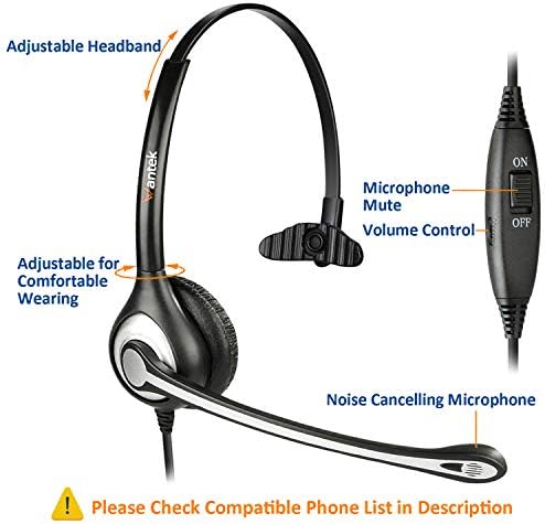 Wantek Corded Telephone Headset Mono w/Noise Canceling Mic for ShoreTel Plantronics Polycom Toshiba NEC Dterm Nortel Norstar Meridian Siemens ROLM Packet8 Landline Deskphones(F600S2) - 3