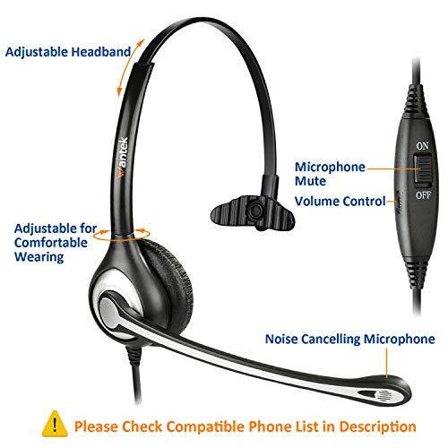 Wantek Corded Telephone Headset Mono w/Noise Canceling Mic Compatible with ShoreTel Plantronics Polycom Zultys Toshiba NEC Aspire Dterm Nortel Norstar Meridian Packet8 Landline Deskphones(F600S2) by Wantek - Image 4