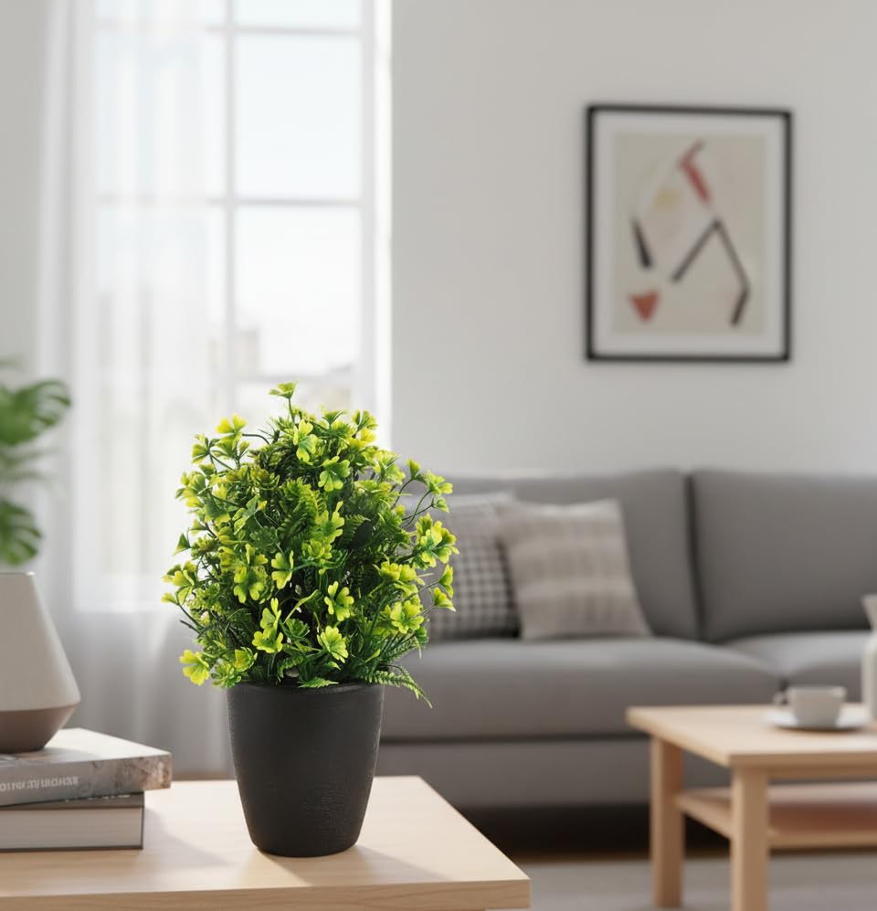 Image of Foliyaj Artificial Plant in Black Pot and Yellow Daisy Flowers for Interior Decor | Faux Plant for Desks, Shelves and Side Tables for Your Home and Office | Fake Plants for Indoor Decoration