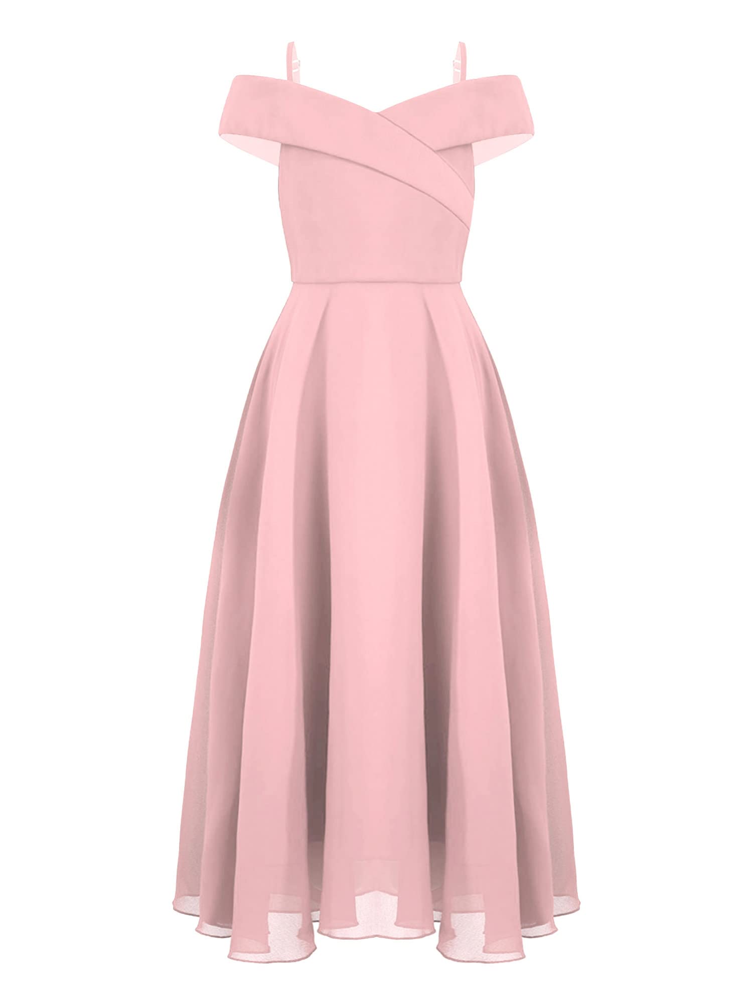 IEFIEL Vestido Largo de Fiesta para Flores Niñas Vestido de Gasa Elegante Fuera del Hombro Sólido Vestido Princesa de Dama de Honor Boda Gala 6-16 Años