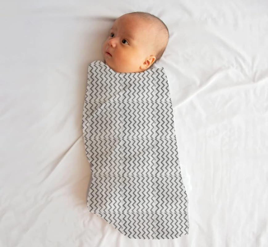 Image of Muslin Baby Swaddle Set, Printed Muslin Swaddle Wrap for New Born Baby Pack of 3 Baby Bath Towel 120 cm X 120 cm - Grey Polka, Zigzag & Monkey