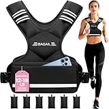 BAGAIL Adjustable Weighted Vest for Men & Women 12-18lb, Comfortable U-Neck Rucking Vest with 6 Removable Weights, Storage Pocket and Reflective Strips for Running, Rucking, HIIT, Cardio & Home Gym