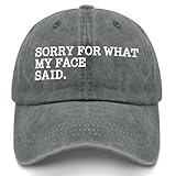 Sorry for What My face Said Hats for Mens Trendy Washed Distressed Baseball Cap Light Grey