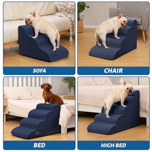 Image of Aodisman 4-Step Dog Stairs and Ramp for Beds or Couches,Non-Slip Sturdy Pet Steps for Small Dogs and Cats,17.4 inch H,Blue