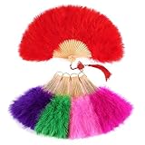 Ray Feather Folding Feather Fan 1920s Vintage Marabou Handheld Fan Flapper Fan for Costume Party Dancing Show Decoration (red)