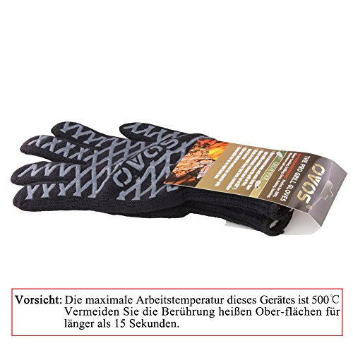 OVOS Grillhandschuhe 1Paar Extrem hitzebeständige Topfhandschuhe bis zu 500°C- EN407 zertifizierte Ofenhandschuhe mit Rutschfesten Silikon Beschichtet-6