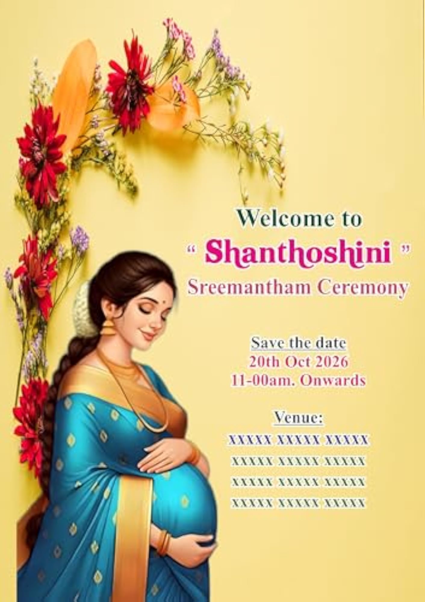 Seemantham Invitation Cards with Personalized Photo, Set of 12