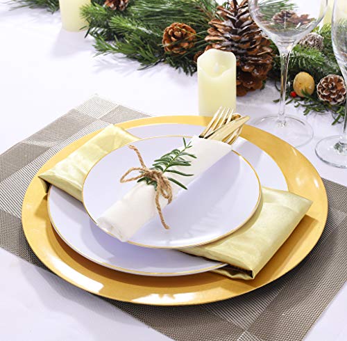 Nervure 100Pieces White With Gold Rim Plastic Plates - 7.5Inch Disposable Gold Salad/Dessert Plates - White And Gold Plastic Plates Ideal For Wedding & Parties #TOP4