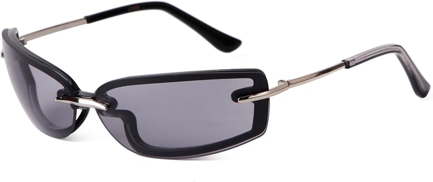 VIA LEECA Trendy Rimless Y2K Rectangle Sunglasses Women Men, Tinted Lens