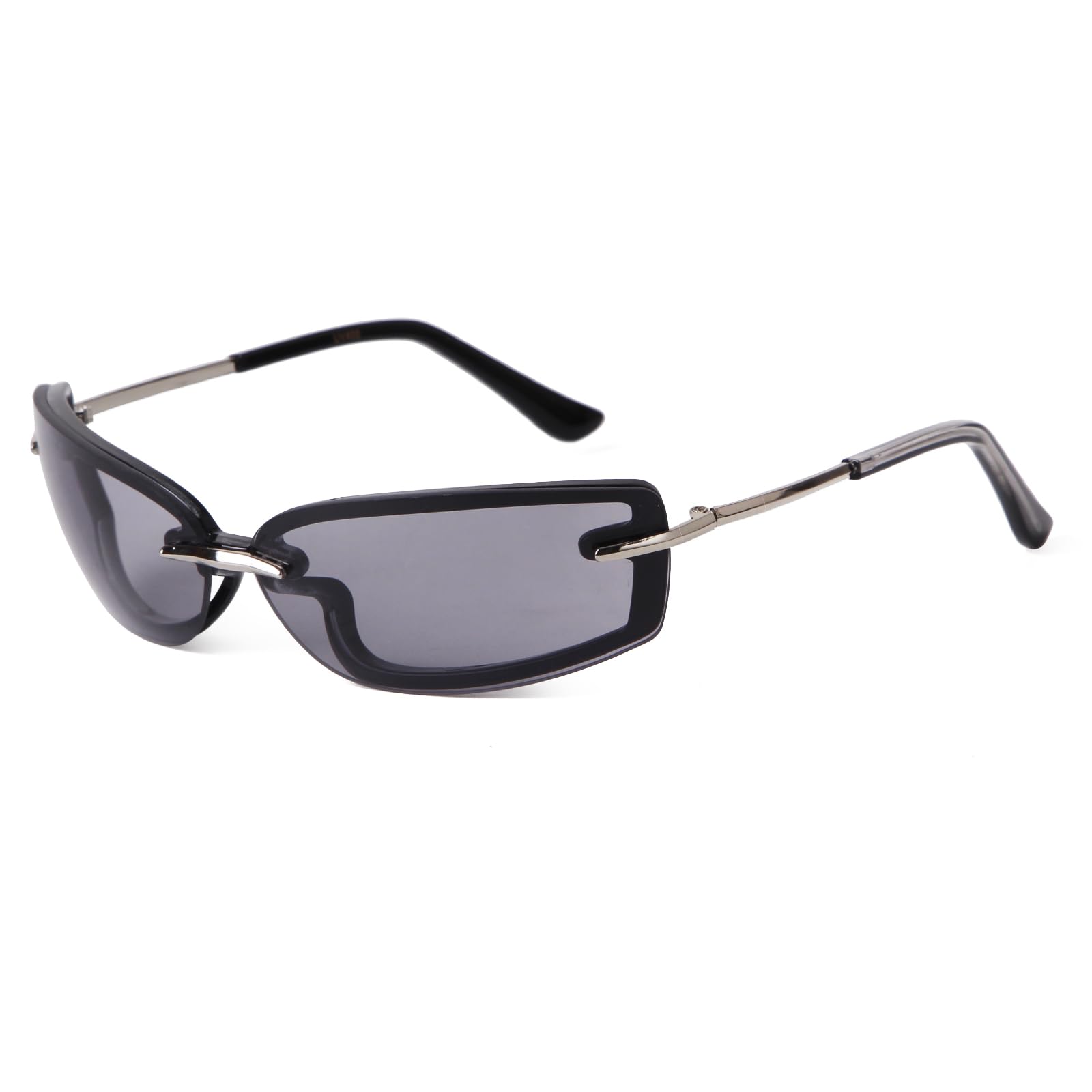 VIA LEECA Trendy Rimless Y2K Rectangle Sunglasses Women Men, Tinted Lens
