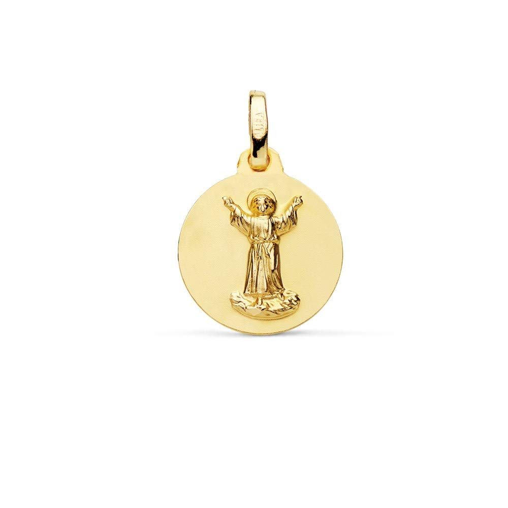 Medalla oro 18k Divino Niño Jesús 14mm. relieve lisa acabado matizado
