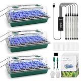 BlumWay Seed Starter Tray with Grow Light,3 Pack 120 Cells Seedling Tray with Humidity Dome/Indoor Grow Kit for Deep-Rooted Seedlings,Adjustable/Timed Light Plant Starter Set