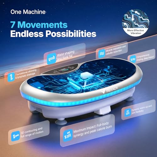MERACH Vibration Plate Exercise Machine, 4D Whole Body Workout Vibrating Platform for Lymphatic Drainage Weight Loss Muscle Activation, Home Fitness Equipment with Bluetooth Light Pull Cord — view 2