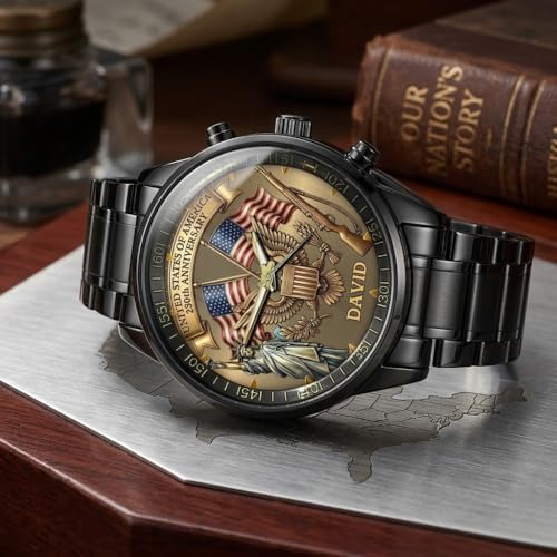 V VIENDSTORE Personalized U.S. 250th Anniversary Watch – Custom Name Patriotic Commemorative, US 250th Anniversary Watch for Men, 1776-2026 Liberty United States Watches — view 2