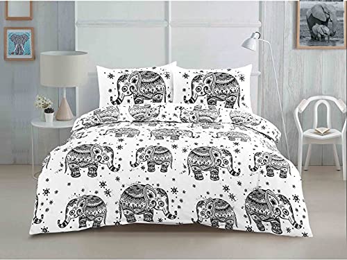 HOME ACE Elephant Printed King Duvet Cover Set - Easy Care Poly Cotton King Size Quilt Cover Bedding Set - 230CM x 220CM with 2 Pillowcases 50CM x 75CM