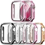 Haojavo 5 Pack Case for Apple Watch Series 3 2 1 38mm with Tempered Glass Screen Protector, Bling Crystal Diamond Rhinestone Ultra-Thin Bumper Full Cover Protective Case for Iwatch 38mm Accessories