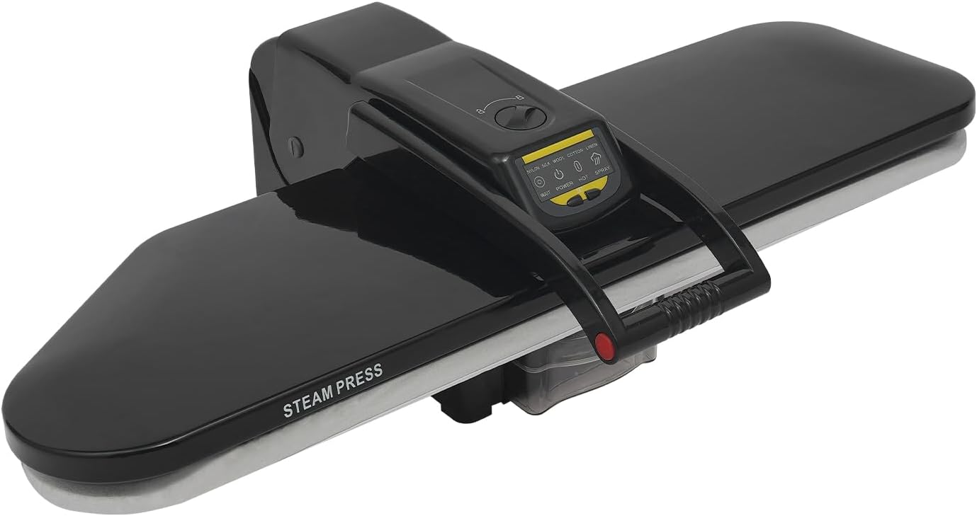 36" Large Steam Iron Press, 1600W Intelligent Steam Fabric Press Machine with LCD Screen and 5 Fabric Settings, Digital Professional Commercial Iron Electronic Fabric Steam Press (Black)
