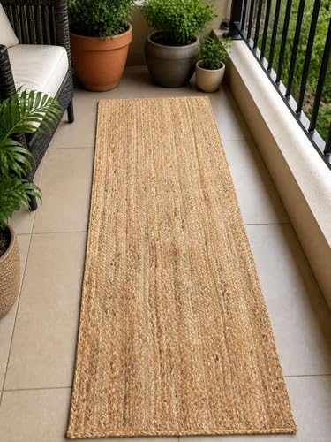Image of Handwoven Natural Jute Runner Rug for Hallway & Entryway | Floor Runner Carpet | Hallway Rug - Rustic Home Decor. (Beige, 2X3)