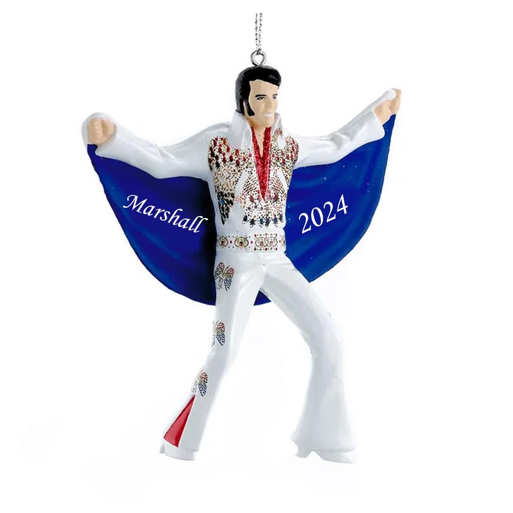 Elvis Christmas Ornament, Officially Licensed, Eagle Suit with Blue Cape Keepsake, Christmas Tree Decoration with Custom Name