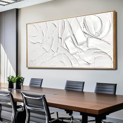Image of XIANSHOU White Artwork for Walls Contemporary Abstract Art Hand Painted 29 inchx58 inch Line Art Wall Decor Large Wall Art for Living Room Bedroom Hotel