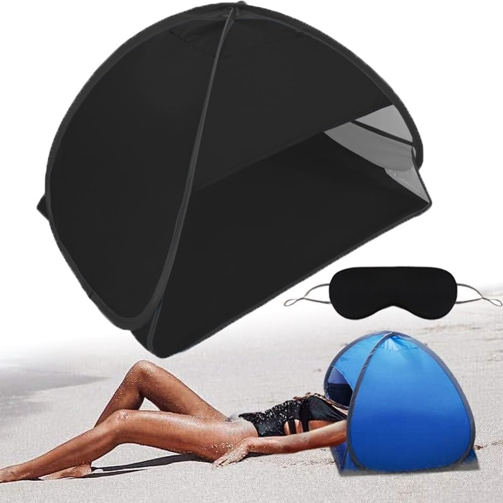 Uveego Beach Sun Shelter Tents,Head Pop up Tents Instant with Mobile Phone Stand,Portable Beach Tent with Canopy Shade,Laptop Tent (Black, Medium) Black Medium