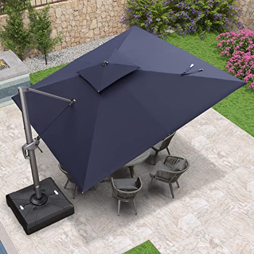 Purple Leaf 11Ft Cantilever Outdoor Umbrellas Large Patio Umbrella Hanging Double Top Square Offset Umbrella With 360°Rotation Tilting Umbrella Outdoor Patio, Navy Blue #TOP1