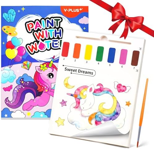 YPLUS - Libro da colorare con acquerelli, per bambini, libro per pittura ad acquerello, per bambini di età compresa tra 1-3 e 2-4, libro magico per disegnare, da regalare, motivo: unicorno