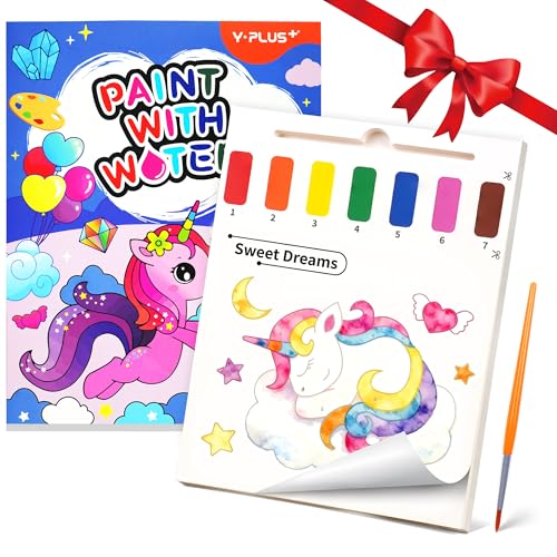 YPLUS - Libro da colorare acquerello per bambini, carta da pittura ad acquerello, per bambini dai 1 ai 4 anni, libro magico, regalo artigianale con disegno unicorno