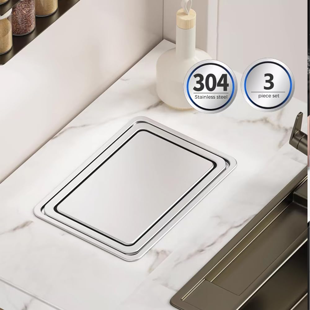 2.6 Gallon / 10L Square Silver Trash Chute, Countertop Embedded Trash Can with Lid, Drop-in Trash Can, Built-in Waste Basket, for Restaurant Home Hotel Kitchen.