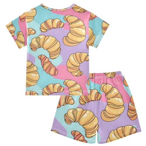 ALAZA Colorful Cute Croissant Bread Pajamas Short Sleeve 2 Piece Sleepwear Top and Bottom Pajama Set Unisex2