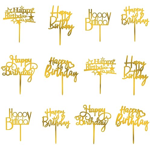 Paready ケーキトッパー 誕生日 ケーキ飾り 12点セット ケーキ挿入カード Happy Birthday ハッピーバースデー デコレーション 装飾 ゴルードの商品画像（Amazon）