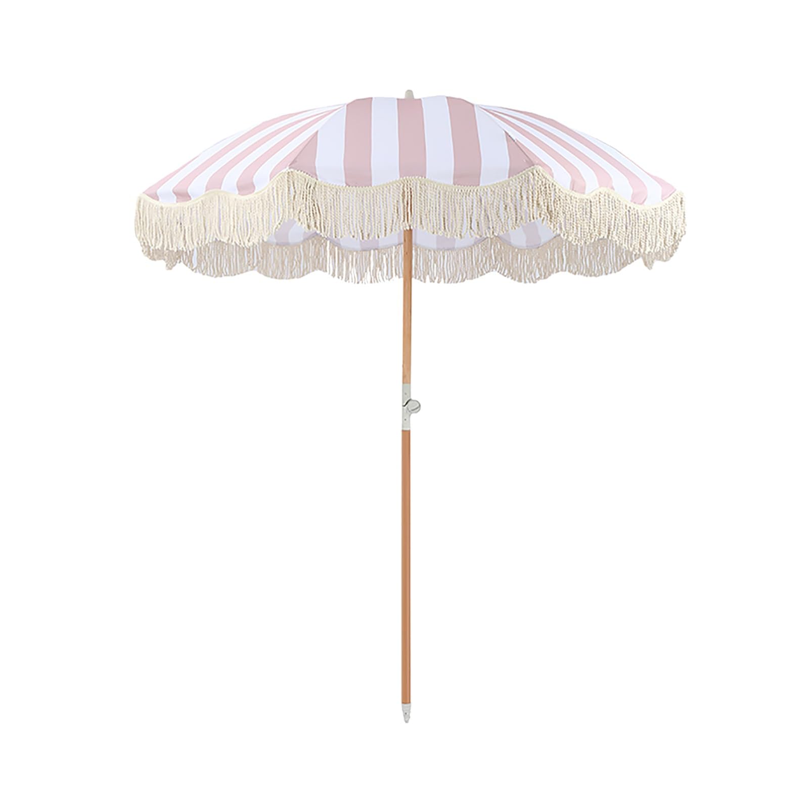 Paraguas bohemio rosa de 180 cm con flecos, paraguas portátil para exteriores con inclinación, sombrilla de playa para arena, protección UV, sombrilla de patio, sombrilla plegable para patio, mesa al