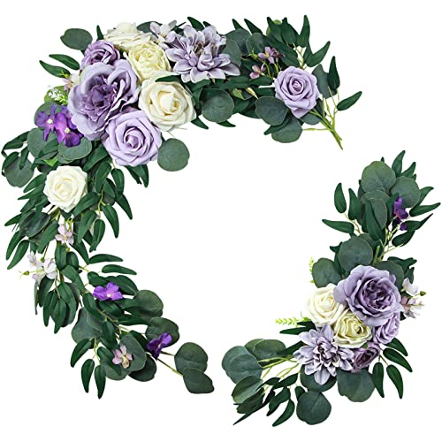 Mossflos Artificial Flower Swag Set, 2 Pcs Wedding Arch Floral Swags For Wedding Reception Ceremony Backdrop Sweetheart Table Chair Home Decoration (Purple) #TOP23