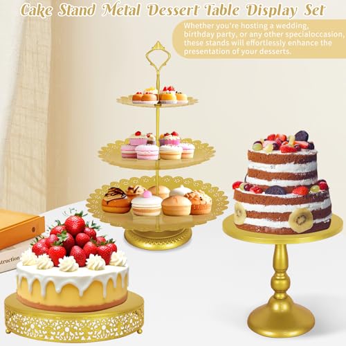 Fivenl 8 Pcs Cake Stand Gold Metal Dessert Table Display Set, 3-Tier Cupcake Stand, Cake Display Tower and Cookie Tray Rack Serving Tray for Birthday Party, Weddings, Baby Shower (Gold) - Image 5