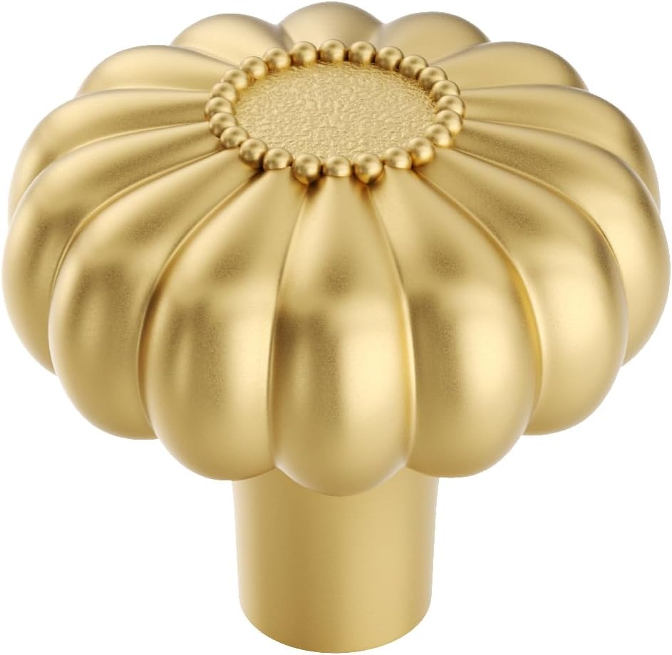 Haliwu 8 Pack Gold Cabinet Knobs Dresser Drawer Knobs Brushed Brass Kitchen Cabinet Pulls Decorative Drawer Handles for Cupboard Single Hole Matte Gold 8