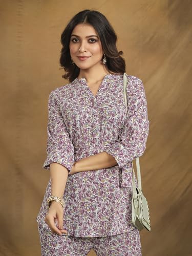 Image of NAINVISH Polyester Cord Set | Ethnic Co Ord Set | Casual Wear Pant Top Set | Fancy Co-Ord Set | Full Pair Set | Women Kurta Sets Kurtis | Women Kurta Pant Set | Coord Sets for Women