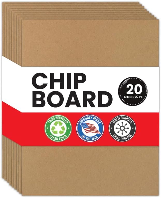 Chipboard Sheets 8.5 x 11 Inch 22pt Thick Chipboard Sheets Kraft Board Cardboard Sheets for Packaging Inserts, Bookbinding, Scrapbooking, Rigid Backing Board for Crafts and DIY Projects Pack of 10