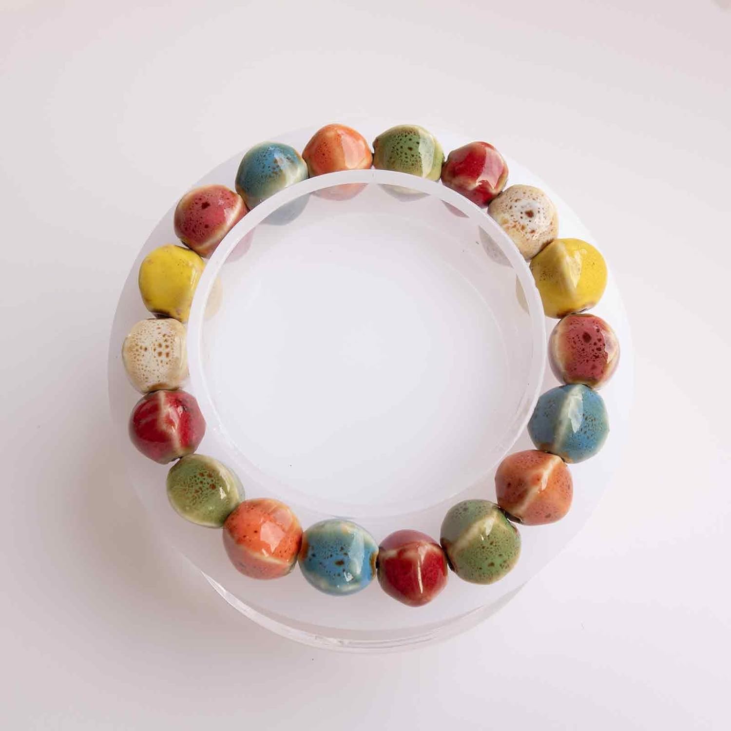 Handmade Multi-Color Faceted Ceramic Beads Bracelet for Women, Boho Stretch Bracelet with Oval Colorful Glazed Beads, Adjustable Bohemian Jewelry Gift for Mom Wife - Image 5