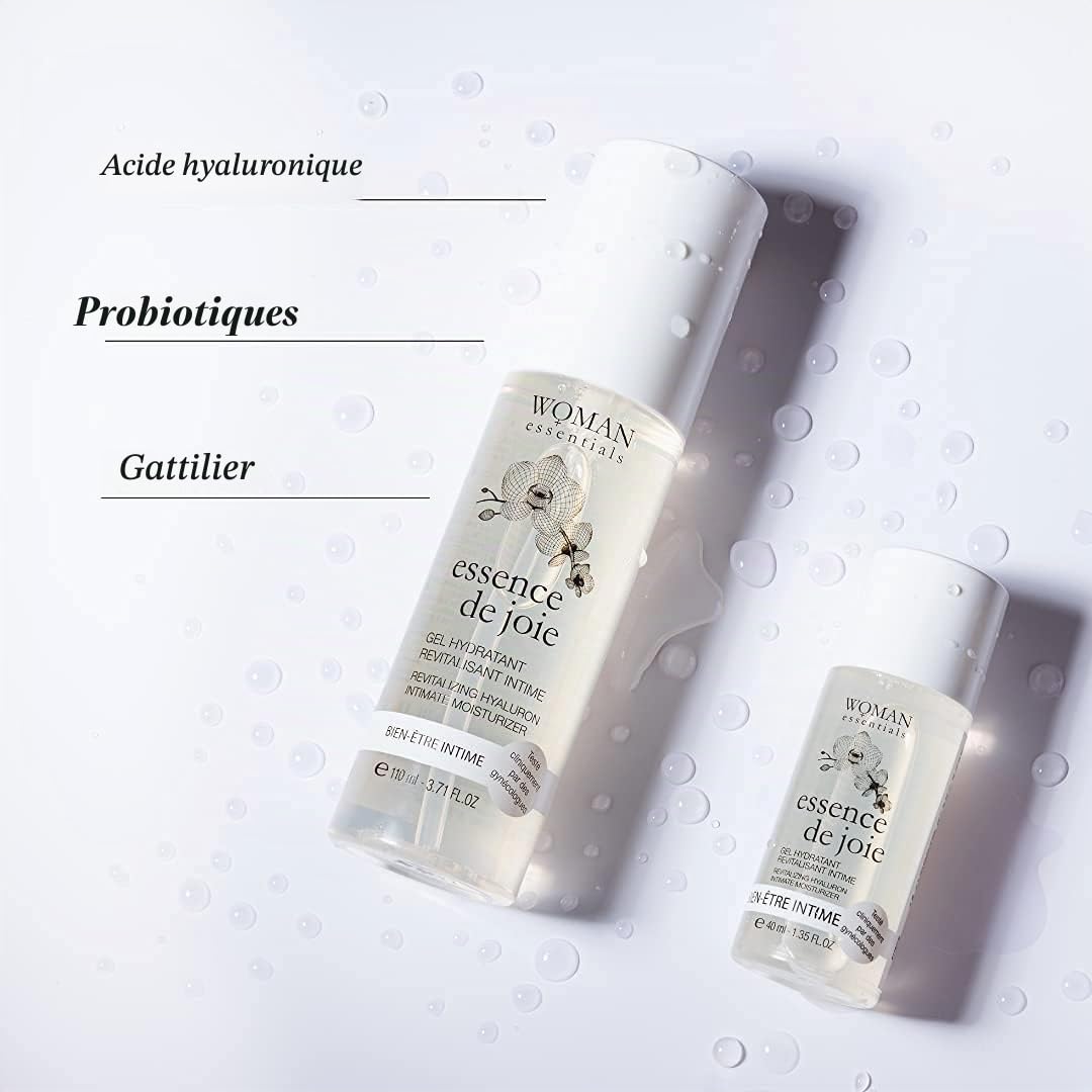 ESSENCE DE JOIE - Gel Hydratant Revitalisant Intime - 100% Naturel, à base d'Acide Hyaluronique, Probiotiques et actifs anti-âge. Restaure la flore intime, idéal menopause. Made in France. 110ml